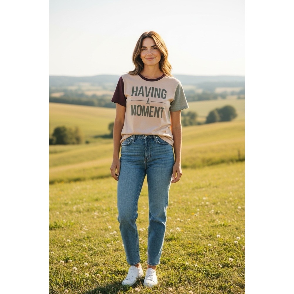 Bold Crush Women's S Pink Colorblock Having A Moment Graphic T-Shirt Casual-244